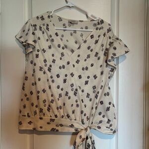 LOFT Cream Top with Purple Floral Print
